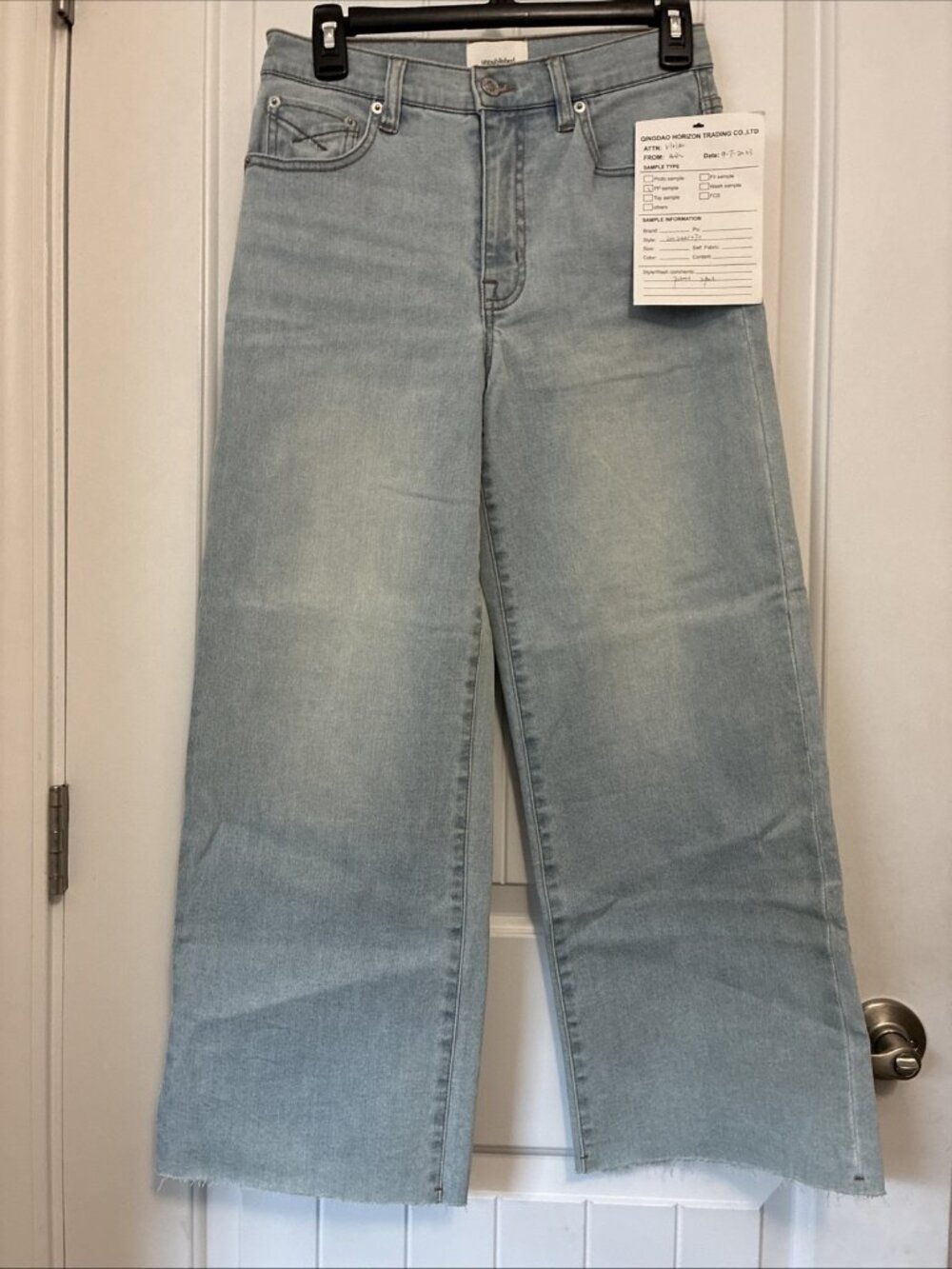 Unpublished Jean Company Sample Wide Leg Raw Hem 27” X 26” Rise Is 10”